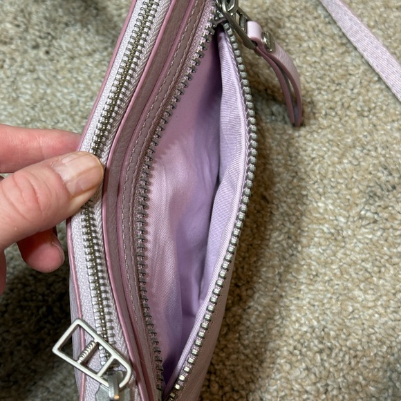 Fossil Dawson Lavender Pebbled Leather Crossbody Bag Top Zip Front Pocket - Picture 7 of 10